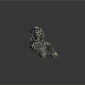 Sitting Stone Lion Statue With Detailed Mane And Carved Texture On Dark Background