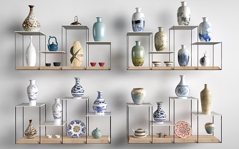 Porcelain Combination Blue and White Porcelain Vase Exhibition Rack Ceramic Jar 3d model