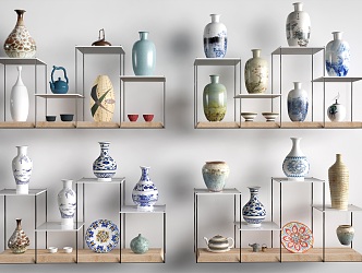 Porcelain Combination Blue and White Porcelain Vase Exhibition Rack Ceramic Jar 3d model