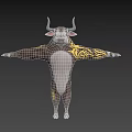 Muscular Cartoon Bull With Horns Brown Body Yellow Patterns Outstretched Arms