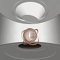 Modern Metal Sculpture With Spherical Winding Structure Circular Base And Annular Light Decoration
