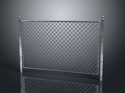 Sturdy Metal Mesh Fence With Grid Pattern And Steel Support Posts 3d model