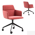 Modern Coral Red Fabric Office Chair With Armrests And Black Five Star Base Wheels