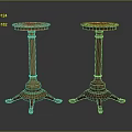 Classic Style Two Wooden Stools with Cylindrical Columns and Round Tops on Dark Bases
