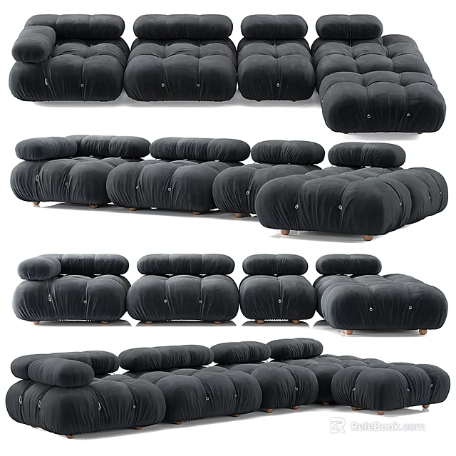 Modern Plush Multi-Seater Sectional Sofa With Soft Velvet Upholstery And Modular Design 3d model 