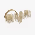 Modern Golden Perforated Room Dividers With Arched And Rectangular Structure 3d model