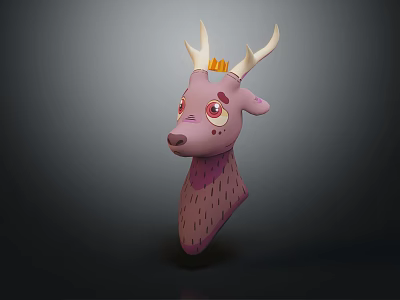 Cute Pink Deer Character With Antlers Red Eyes And Yellow Crown 3d model