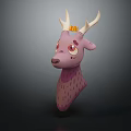 Cute Pink Deer Character With Antlers Red Eyes And Yellow Crown
