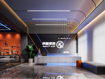 Modern Shopping Mall Lobby Interior With Outlet Mall Reception Desk Plant And Lighting 3d model