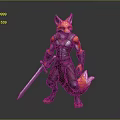 Detailed Fox Warrior 3D Model In Armor Holding Sword Dynamic Pose