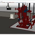 Red Industrial Equipment System With Pumps Valves Pipes And Control Panel 3d model