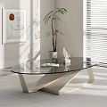 Modern Glass Coffee Table with Unique Geometric Metal Base in Bright Living Room