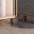 Modern Wooden Bench With Light And Dark Cushions In Interior Setting