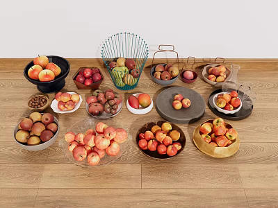 fruit basket fruit plate apple peach 3d model