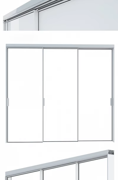Sleek Aluminum Casement Window with Three Sliding Panels and White Frame for Modern Homes 3d model