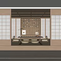 Traditional Japanese Tea Room Interior With Shoji Doors Tatami Mats And Tea Table
