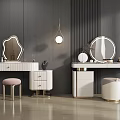 Elegant Modern Vanity Tables with Irregular Round Mirrors Stools and Gold Frames 3d model