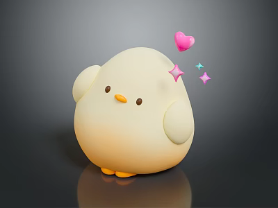 Adorable White Round Chick Doll with Pink Heart and Colorful Stars 3d model