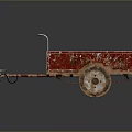 Red Rusty Old Trailer With Metal Frame Wheels And Tow Hitch