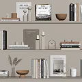 Minimalist Bookshelf Decorative Items Combination With Books Vases Clock And Photo Frames