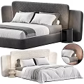 Modern Quilted Upholstered Double Bed With Gray Headboard And White Bedding Pillows