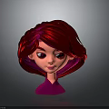 Cartoon Girl Head With Long Red Hair And Purple Top On Gray Background