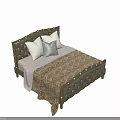 Double Bed with Tufted Leather Upholstery Arched Headboard Decorative Pillows and Patterned Blanket 3d model