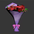 Red Rose Bouquet Wrapped in Purple Paper With Green Leaves Red Berries and Pink Bow