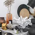 Decorative Ornament Set With Vases Plates Lamp Dried Flowers And Fragrance Bottles