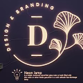 Neon Lamp Lighting Combination With Design Branding And Ginkgo Leaf Elements 3d model