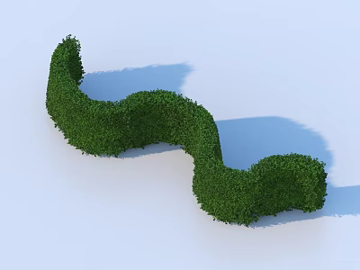 Neatly Trimmed Green Wavy Hedge In Outdoor Garden Landscape Design 3d model