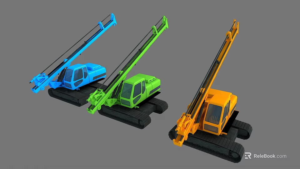 Heavy Duty Tracked Utility Vehicles with Boom Arm in Blue Green Orange 3d model 