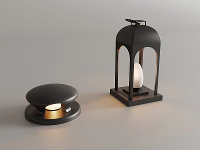 Modern Black Outdoor Lights With Lantern Style And Dome Base Glowing Design 3d model