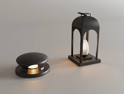 Modern Black Outdoor Lights With Lantern Style And Dome Base Glowing Design 3d model