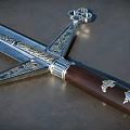 Ornate Decorative Sword With Engraved Metallic Blade And Wooden Hilt Design