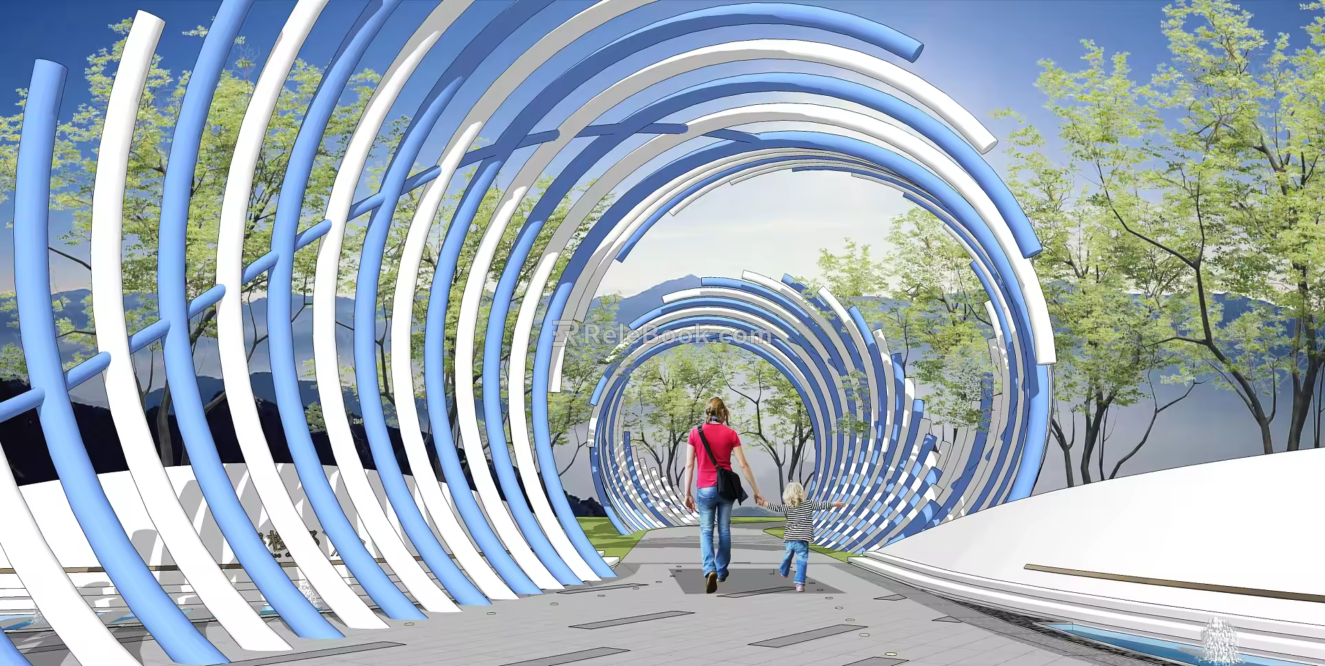 Modern Gallery Frame Landscape Gallery Frame Curved Corridor 3d model