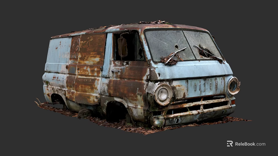Abandoned Rusty Old Van With Broken Windows And Weathered Body Panels 3d model 