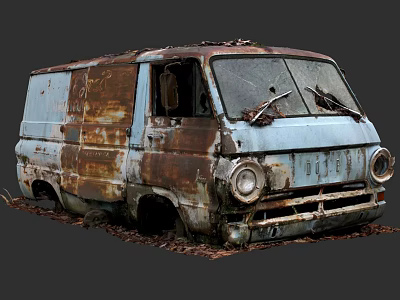 Tattered White Dodge Van Rusty Discarded Van Vintage Country Bus 3d model