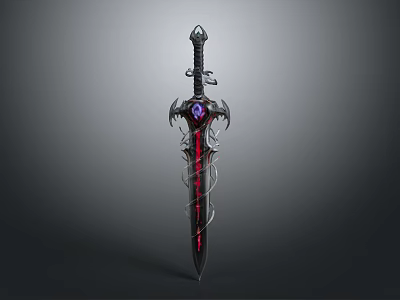 Decorative Fantasy Sword With Ornate Hilt Purple Gem And Red Blade Design 3d model