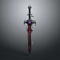 Decorative Fantasy Sword With Ornate Hilt Purple Gem And Red Blade Design