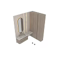 Modern Bathroom Vanity With Oval Backlit Mirror Gold Faucet Light Wood Cabinets And White Countertop