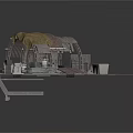 Industrial Sci Fi Platform Structure With Domed Canopy Metal Frames Stairs And Machinery