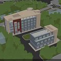 Aerial Planning of Modern Building Complex With Green Surroundings and Road Layout