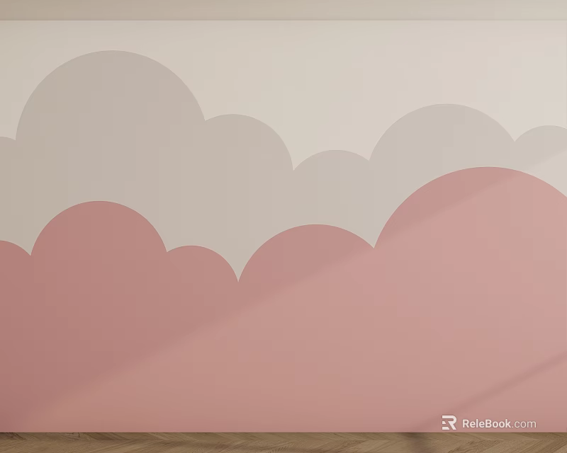 Pink and Gray Cloud Pattern Wall Design with Soft Hues and Smooth Curves 3d model 