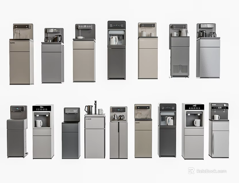 Modern Daily Appliances Various Standing Water Dispensers With Different Colors And Styles 3d model 