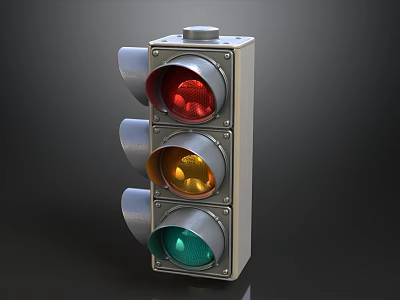 Red Yellow Green Traffic Light With Metal Casing And Three Lenses 3d model