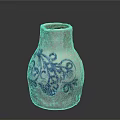 White Ceramic Vase With Blue Floral Patterns And Rustic Design Details 3d model