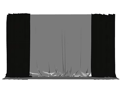 Elegant Gray Window Curtain with Black Side Panels and Pleated Design 3d model