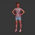 Woman Wearing Gray T-shirt Light Blue Shorts With Bun Hairstyle Hands On Hips