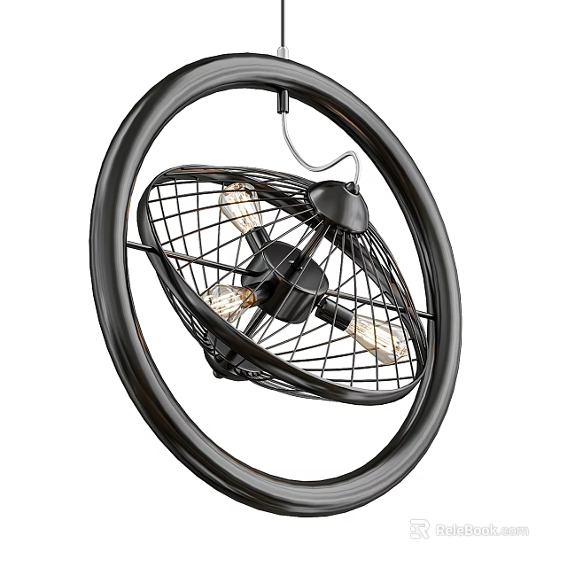 Modern Industrial Pendant Light With Black Circular Frame And Metal Mesh Shade 3d model 